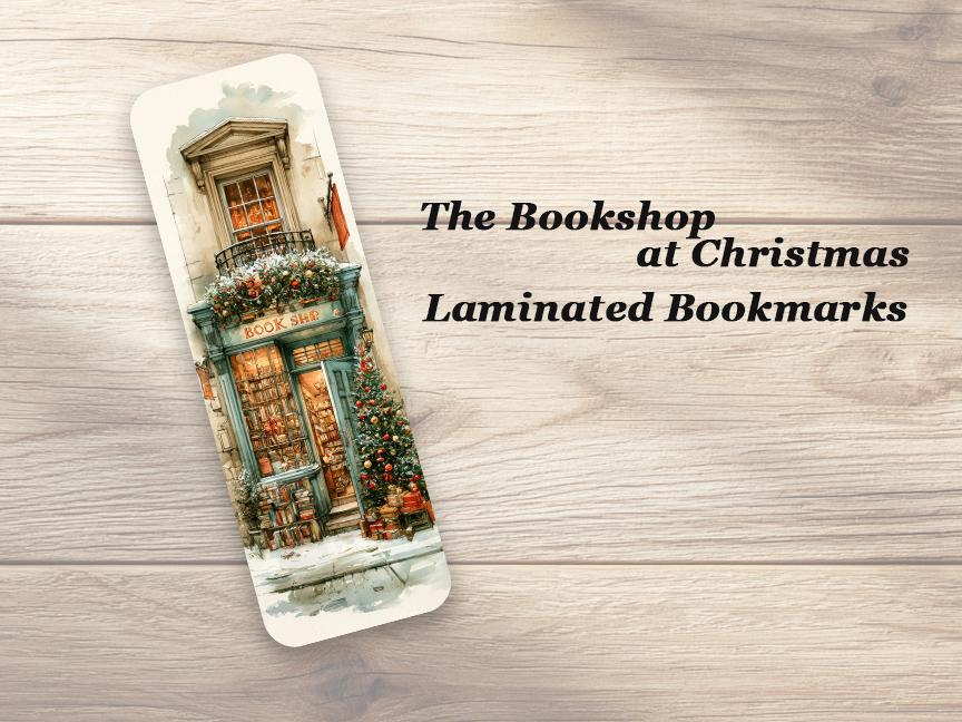 The Bookshop at Christmas Bookmarks. Set of 4 Laminated Winter Bookmarks. Book Lover Gift.