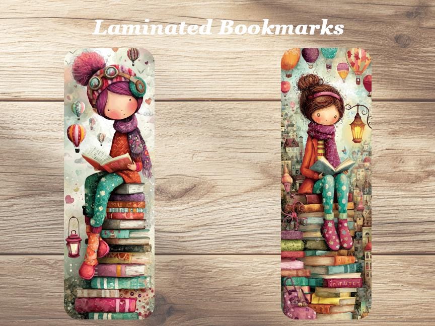 Whimsical Katie Laminated Bookmarks. Set of 4 different designs. Gift for Book Lovers, Readers, Book Clubs, yourself!