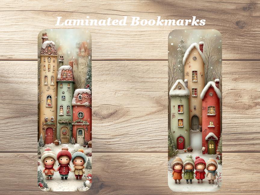 Cute Wintertime Bookmarks. Set of 4 Laminated Whimsical Winter Bookmarks. Gift for Book Lovers.
