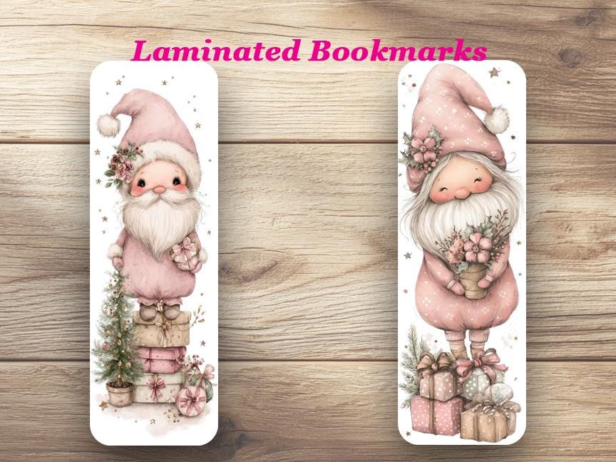 Pink Christmas Laminated Bookmarks. Set of 4. Gift for book lovers, readers or for yourself!