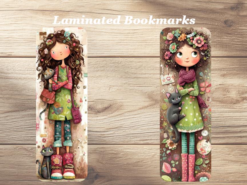 I Love Cats Bookmarks. Set of 4 Laminated Whimsical Cat Bookmarks. Gift for Book and Cats Lovers.
