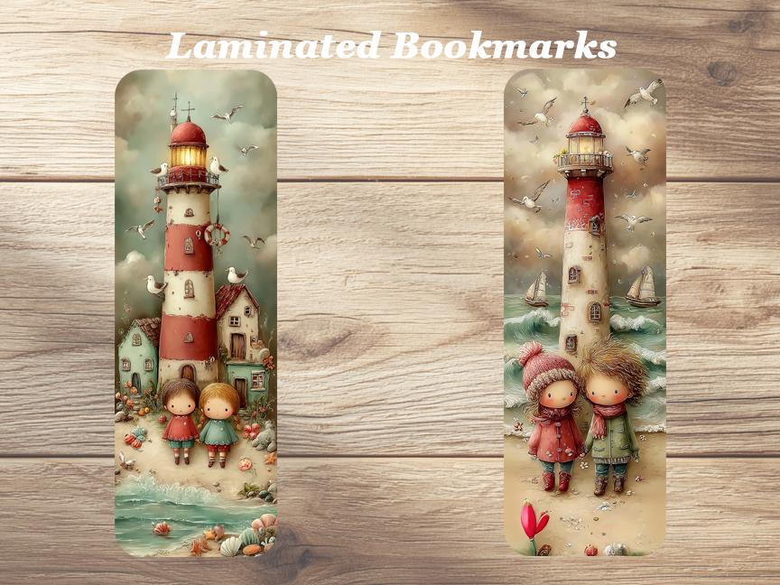 Cute Seaside Kids Bookmarks. Set of 4 Laminated Whimsical Beach Themed Bookmarks.  Cute Ocean-Themed Gift