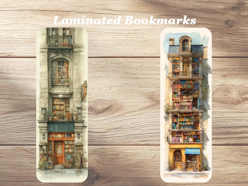 The Book Shop Laminated Bookmarks. Set of 4 lovely Book Marks. Ideal gift for book lovers, readers, book clubs or just for yourself!
