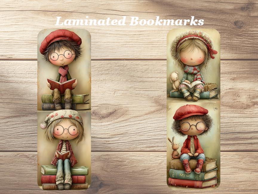 Cute Book Readers Laminated Bookmarks. Set of 4 whimsical book marks. Ideal gift for all book lovers, readers or keep for yourself.
