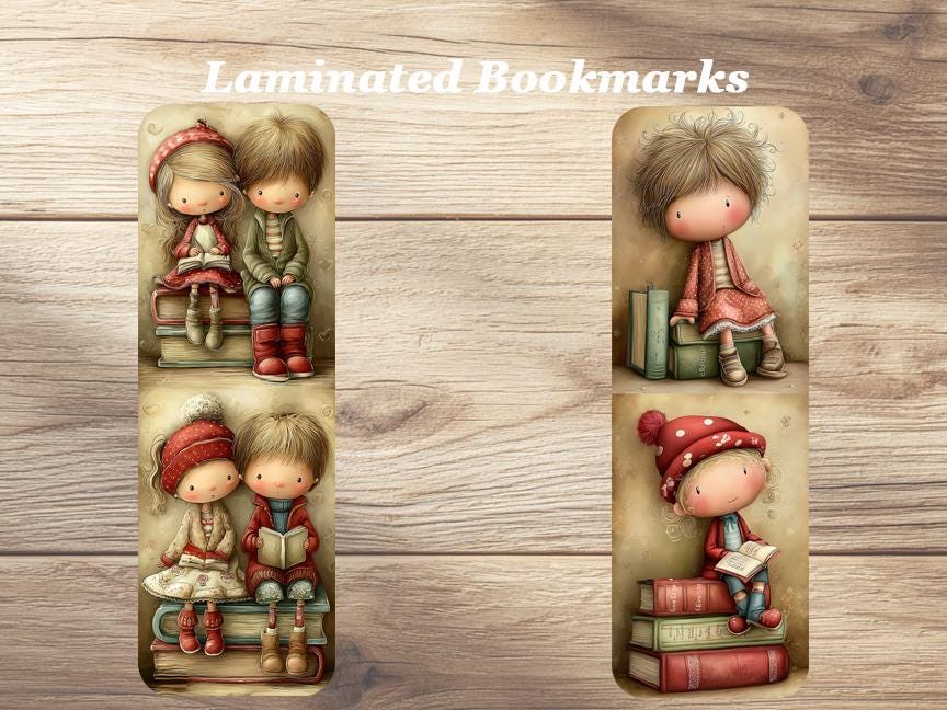 Cute Book Readers Laminated Bookmarks. Set of 4 whimsical book marks. Ideal gift for all book lovers, readers or keep for yourself.
