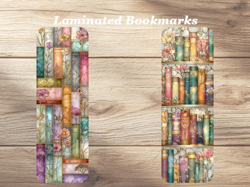 Stained Glass Books Laminated Bookmarks. Set of 4 pretty book marks. Ideal gift for book lovers, readers, book clubs.