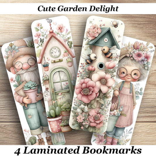 Cute Garden Delight Laminated Bookmarks. Set of 4 pretty book marks Ideal gift for  gardeners, book lovers, book clubs or just for yourself!
