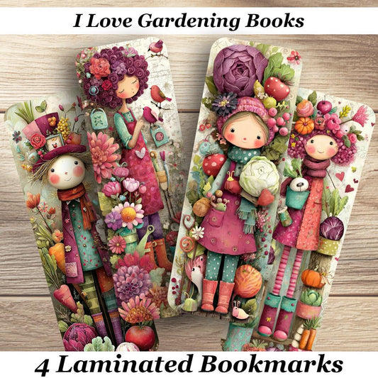 I Love Gardening Books Bookmarks. Set of 4 Laminated Garden-Themed Bookmarks, Garden  and Book Lovers Gift.