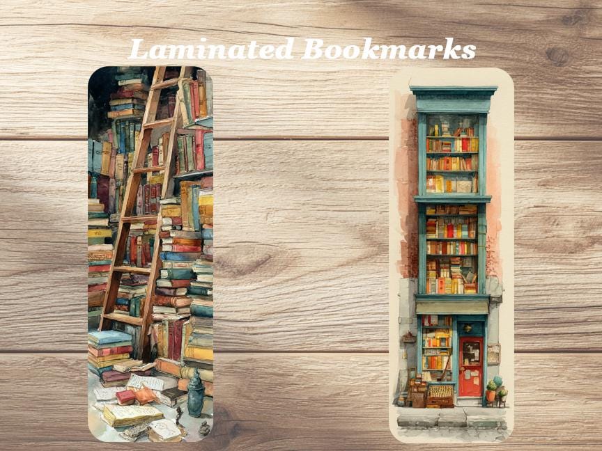 The Book Shop Laminated Bookmarks. Set of 4 lovely Book Marks. Ideal gift for book lovers, readers, book clubs or just for yourself!