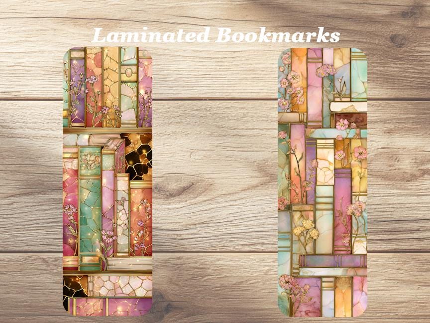 Stained Glass Books Laminated Bookmarks. Set of 4 pretty book marks. Ideal gift for book lovers, readers, book clubs.