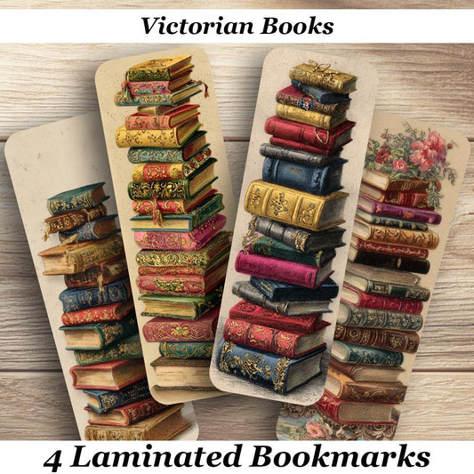 Victorian Books Laminated Bookmarks. Set of 4 Vintage Victorian Style Book Marks. Ideal Gift for book lovers, historians, readers, yourself!