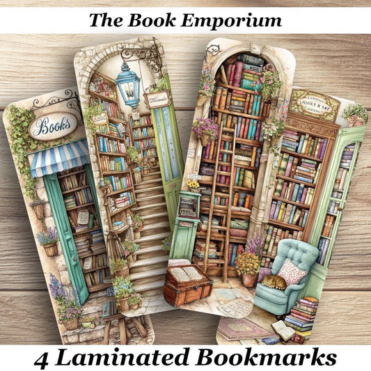 The Book Emporium Laminated Bookmarks. Set of 4 different designs. Ideal gift for book lovers, readers or just for yourself!