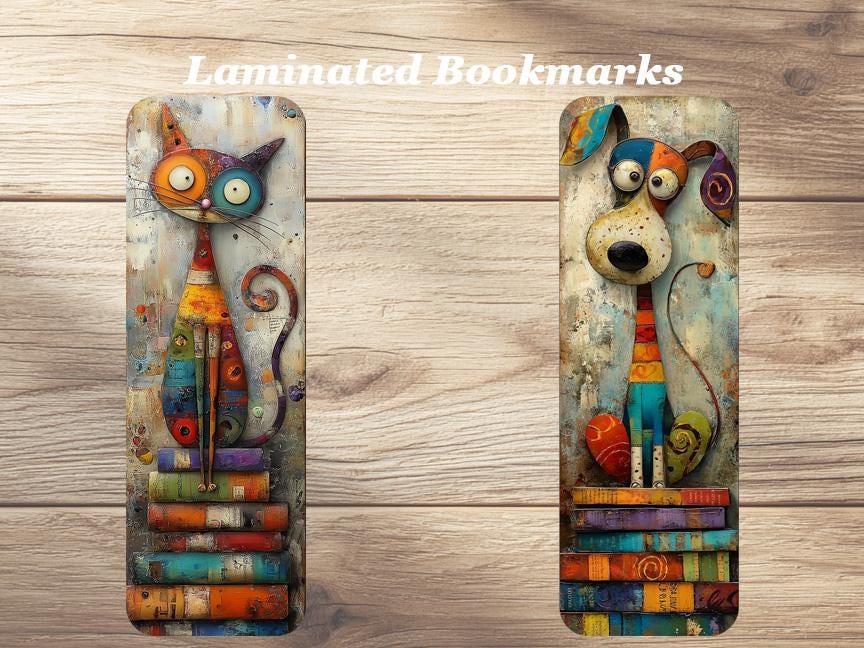 Whimsical Bookworms Laminated Bookmarks. Set of 4 different designs. Ideal gift for book lovers, readers, book clubs, kids or yourself!