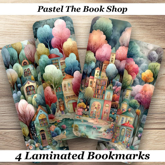 Pastel The Book Shop Laminated Bookmarks. Set of 4 watercolor style book marks. Ideal for Book Lovers, Readers, Book Club or for yourself!