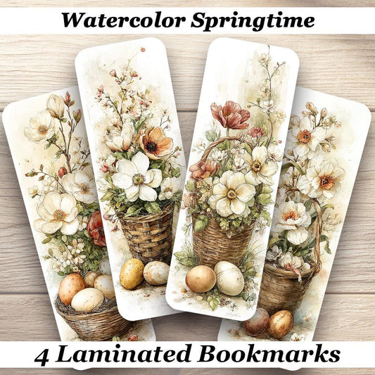 Watercolor Springtime Laminated Bookmarks. Set of 4 pretty Easter Springtime themed Book Marks. Ideal gift for Easter, Book Lovers, Readers.