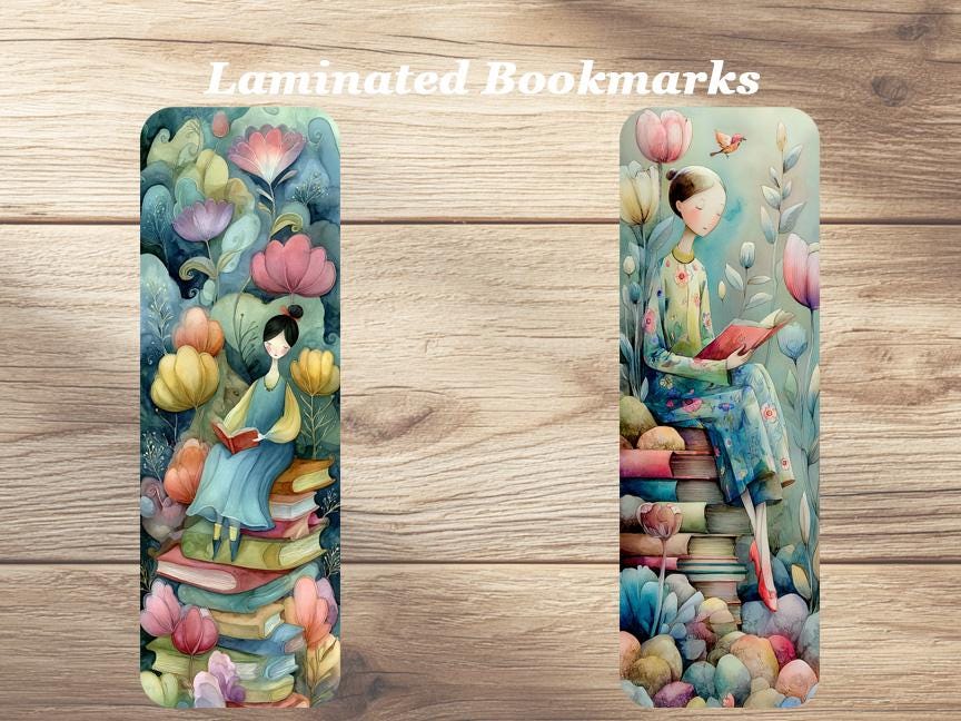 Pastel The Reader Laminated Bookmarks. Set of 4 different images. Ideal gift for Book Lovers, Readers, Book Clubs or just yourself!