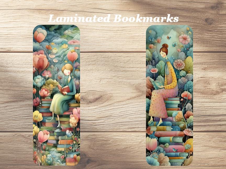 Pastel The Reader Laminated Bookmarks. Set of 4 different images. Ideal gift for Book Lovers, Readers, Book Clubs or just yourself!