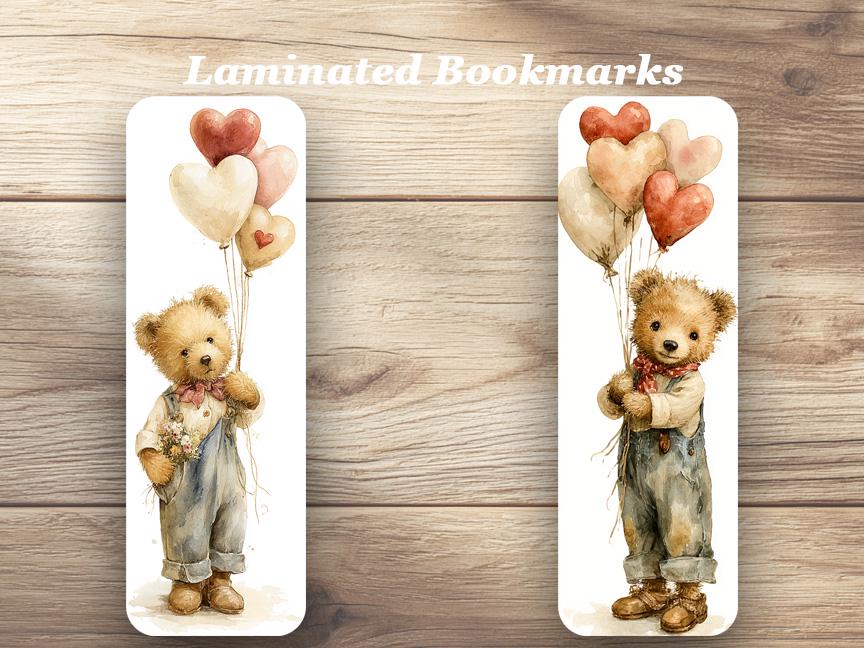 Vintage Valentine Teddies Laminated Bookmarks Set of 4 cute book marks to celebrate love Ideal gift for book lovers, sweethearts or yourself