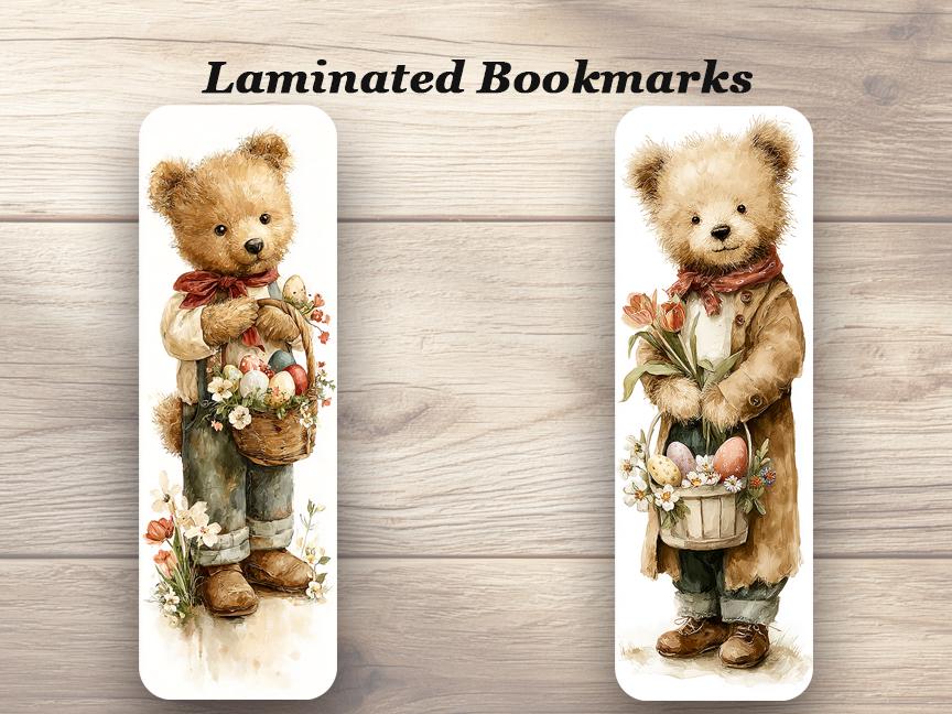 Vintage Easter Teddies Laminated Bookmarks. Set of 4 cute book marks. Ideal gift teddy bear fans, book lovers, readers, book clubs, yourself