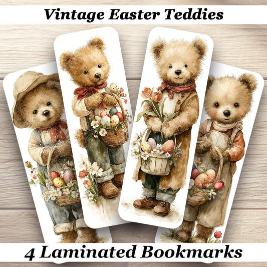 Vintage Easter Teddies Laminated Bookmarks. Set of 4 cute book marks. Ideal gift teddy bear fans, book lovers, readers, book clubs, yourself