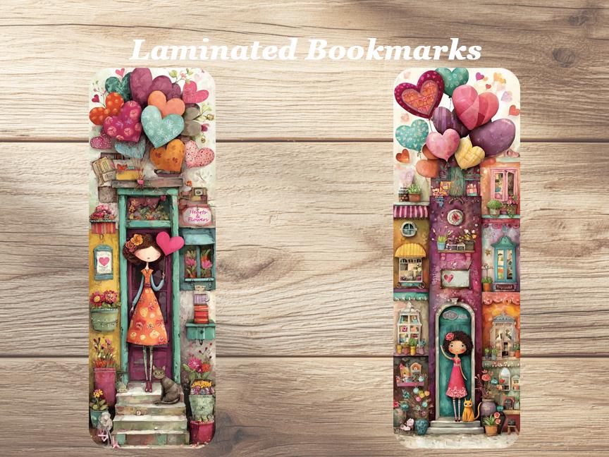 Whimsical Hearts and Flowers Laminated Bookmarks. Set of 4 Vaalentine's Day themed book marks. Ideal gift for Book Lovers, Sweethearts