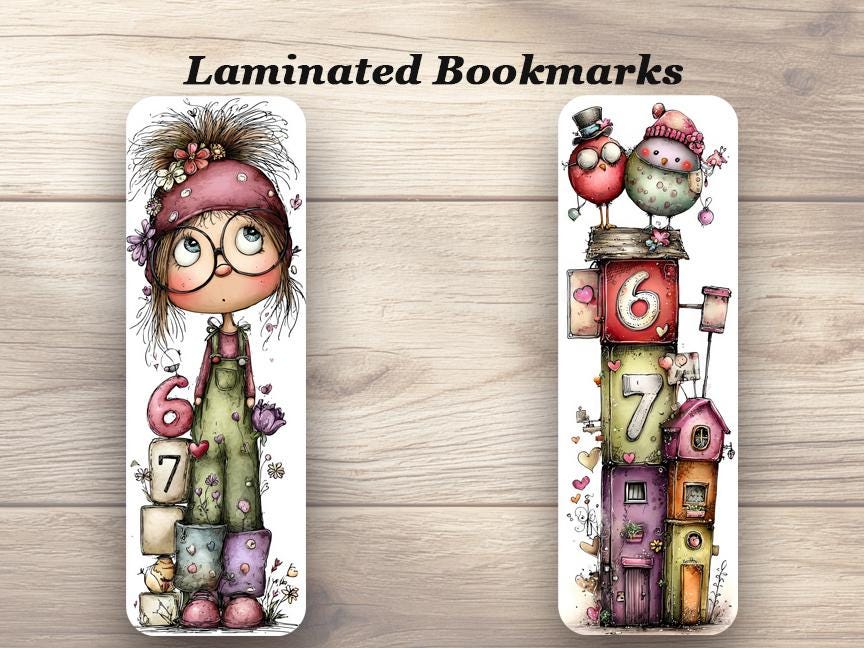 Whimsical 6 7 ! Laminated Bookmarks. Set of 4 quirky book marks. Ideal gift for tweens, teenagers, young at heart, book lovers or yourself!