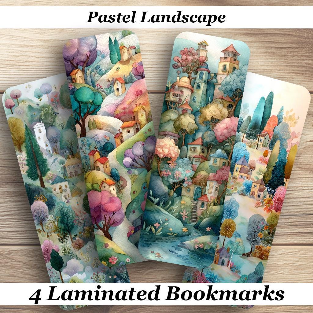 Pastel Landscape Laminated Bookmarks. Set of 4 different designs. Ideal gift for book lover, landscape artist, reader or for youself.