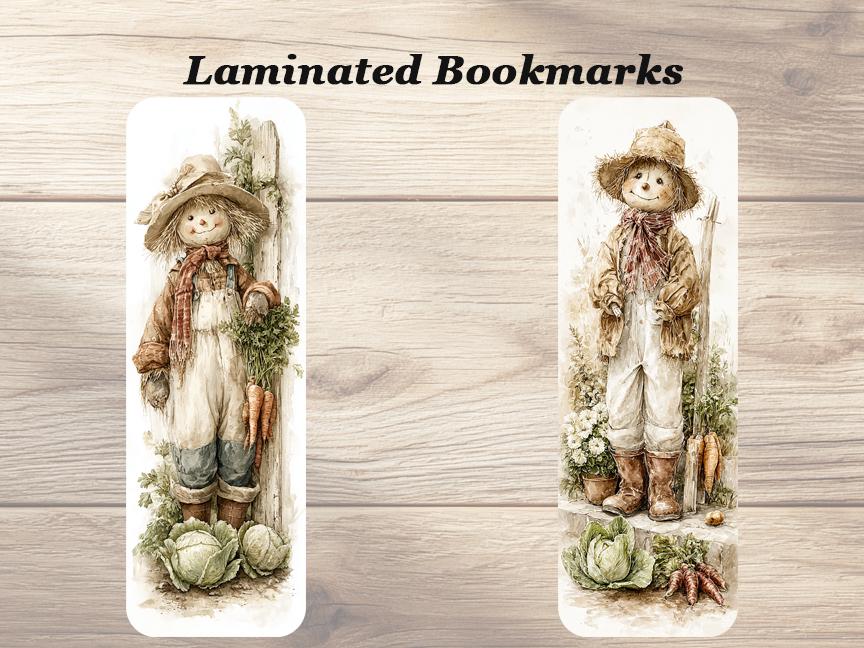 Quirky Scarecrows Laminated Bookmarks. Set of 4 cute Quirky Scarecrow book marks.Ideal gift for gardeners, book lovers, readers, book clubs.