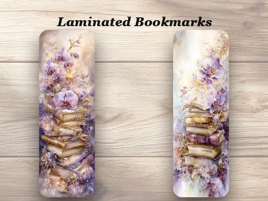 Vintage Purple and Gold Books Laminated Bookmarks. Set of 4 delightful book marks. ideal gift for book lovers, readers, book clubs, yourself