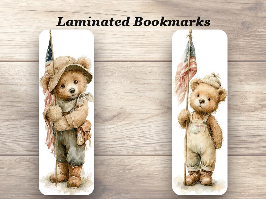 Vintage 4th July Teddies Laminated Bookmarks. Set of 4 cute teddy bear book marks. Gift for teddy bear lovers, book lovers or yourself!