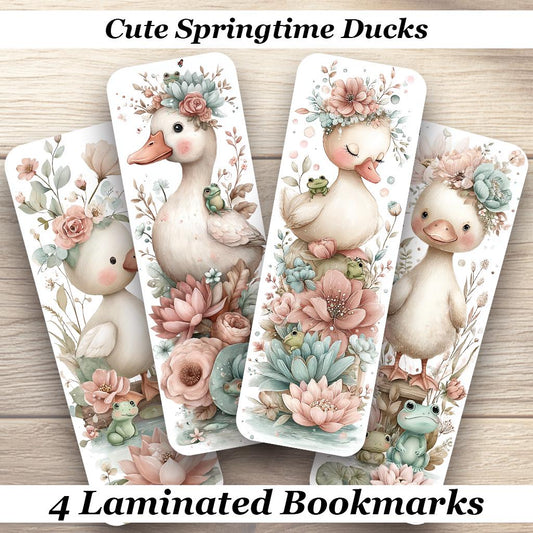 Cute Springtime Ducks Laminated Bookmarks. Set of 4 Book Marks. Ideal gift for Book Lovers, Readers, Book Clubs, Yourself!