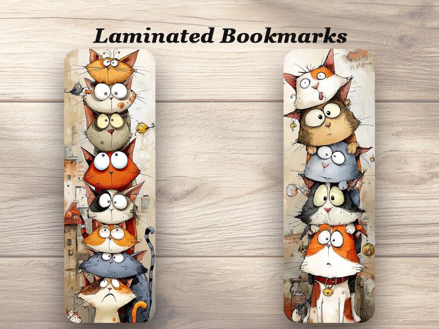 Crazy Cats Laminated Bookmarks. Set of 4 feline themed book marks. Ideal gift for cat owners, book lovers, book clubs or for yourself!