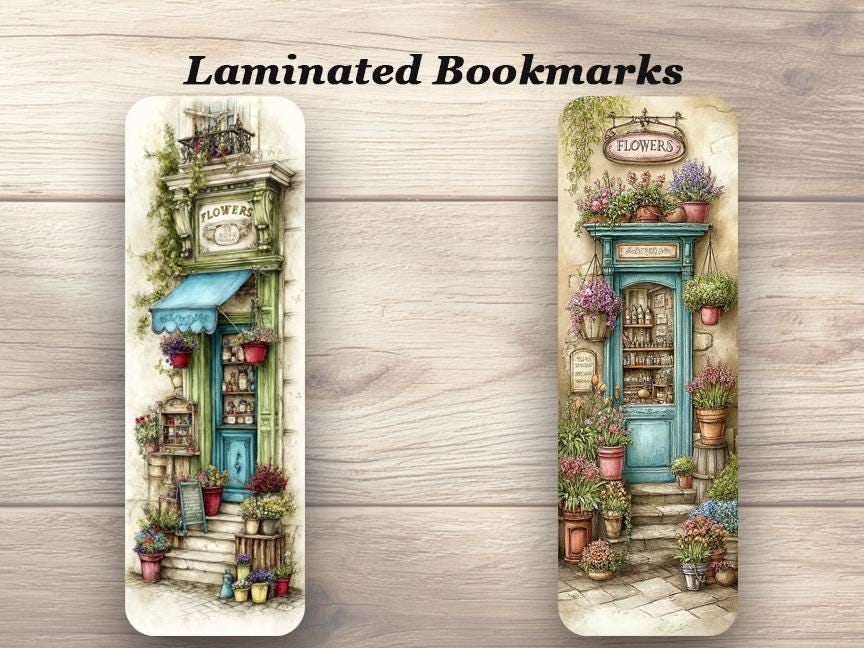 The Flower Shop Laminated Bookmarks. Set of 4 different designs. Ideal gift for book lovers, flower lovers, readers, book club.