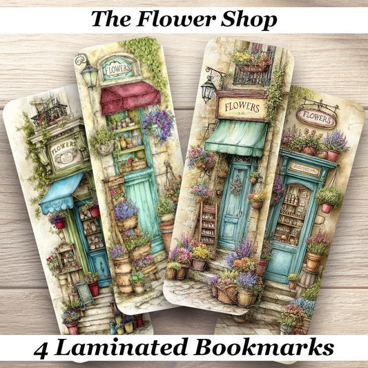 The Flower Shop Laminated Bookmarks. Set of 4 different designs. Ideal gift for book lovers, flower lovers, readers, book club.