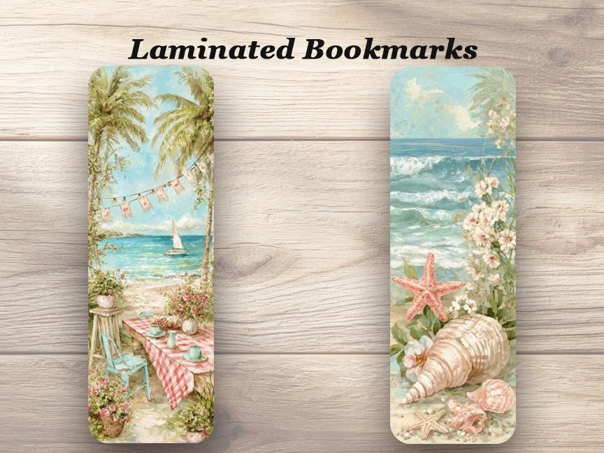 Cape Cod Summer Laminated Bookmarks. Set of 4 book marks to help you dream of sunny days relaxing on the beach. Ideal gift for book lovers.