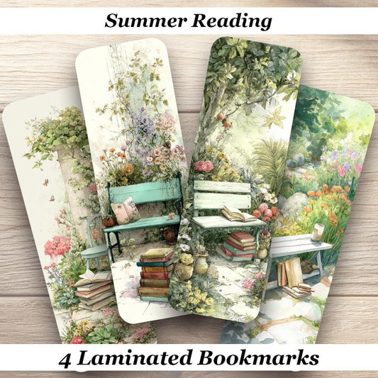 Summer Reading Laminated Bookmarks. Set of 4 cottagecore vibe book marks. Ideal gift for book lovers, readers, book clubs or yourself!
