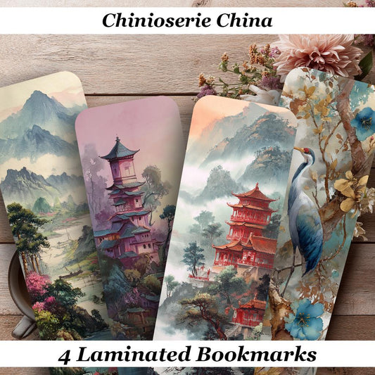Chinoiserie Laminated Bookmarks. A set of 4 vintage inspired book marks. Ideal gift for book lovers, readers or yourself!