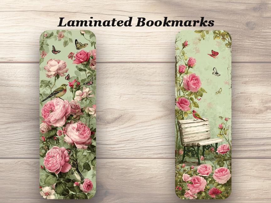 Shabby Chic Roses Laminated Bookmarks. Set of 4 different vintage vibe book marks. Ideal gifts for gardeners, book lovers, book clubs etc.