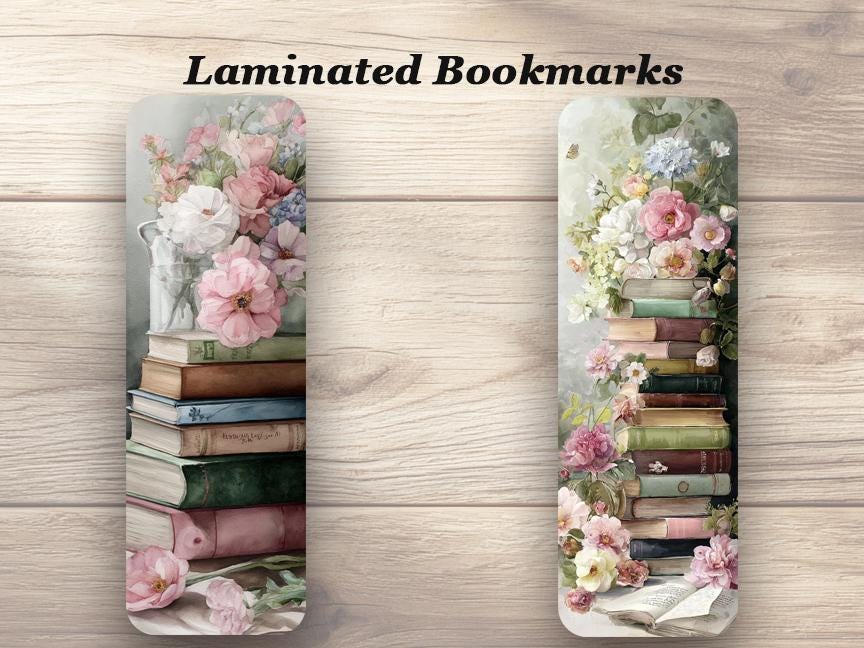Roses and Books Laminated Bookmarks. Set of 4 vintage style book marks. Gift for book lovers, readers, book clubs or yourself!