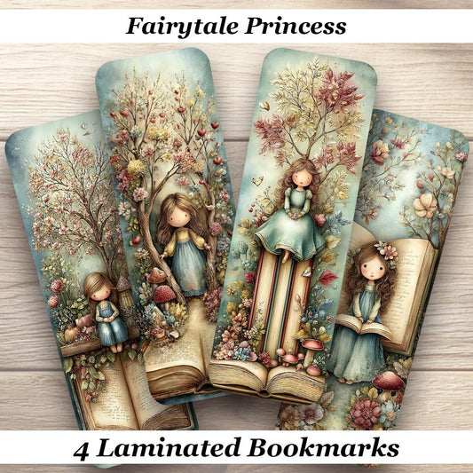 Fairytale Princess Bookmarks. Set of 4 Laminated Whimsical Storybook Bookmarks  Gift for Book Lovers