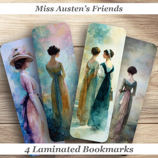 Miss Austen's Friends Laminated Bookmarks. Set of 4 beautiful book marks. Ideal gift for book lovers, readers or for yourself.