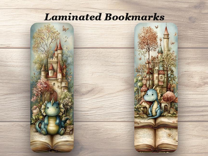 Fairytale Dragon Bookmark Set of 4 Laminated Cute Dragon Bookmarks. Book Lover Gift