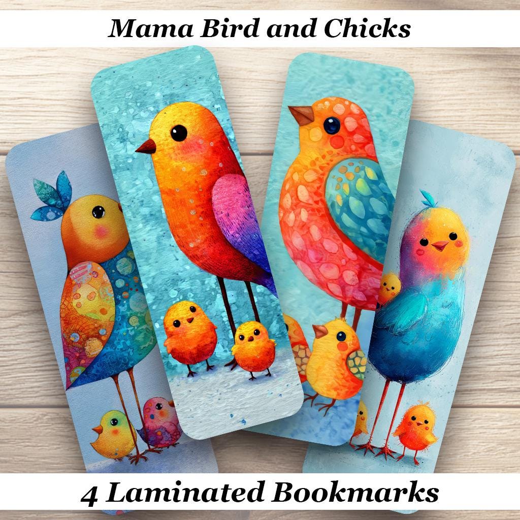 Mamma Bird and Chicks Laminated Bookmark 4 different designs. Ideal gift for Book Lovers, Bird Enthusiasts or just for yourself!