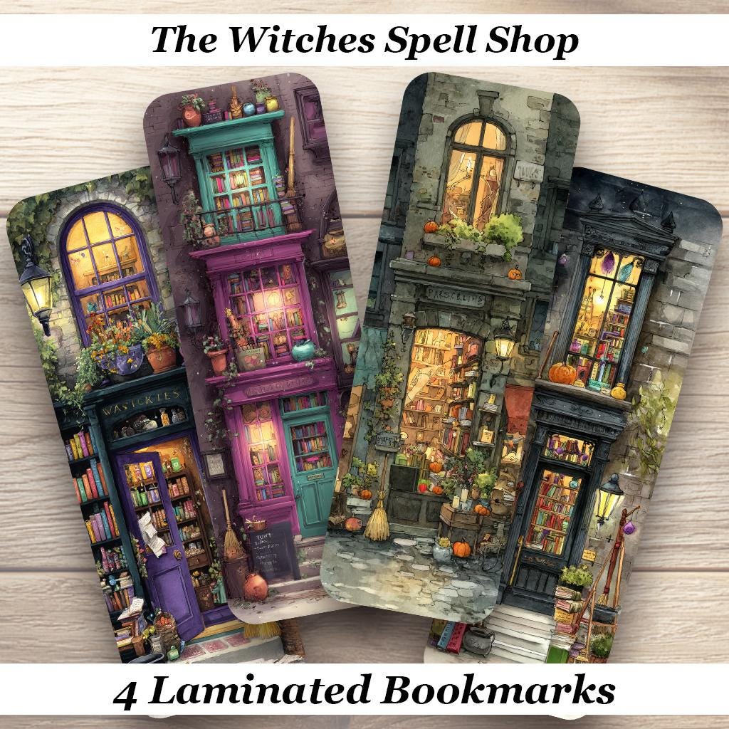 The Witches Spell Shop Bookmarks. Set of 4 Laminated Bookmarks.