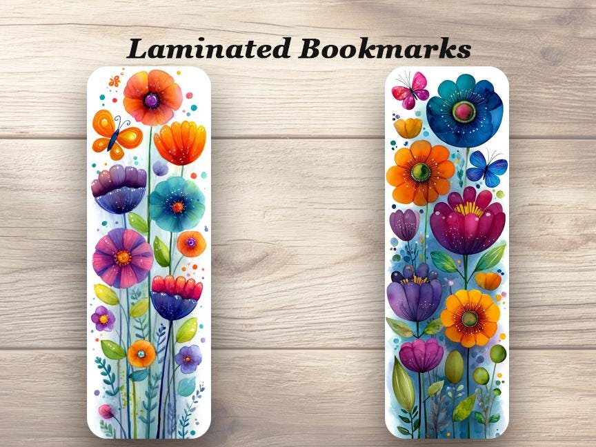 Watercolor Flowers and Butterflies Bookmarks Set of 4 Laminated Bookmarks