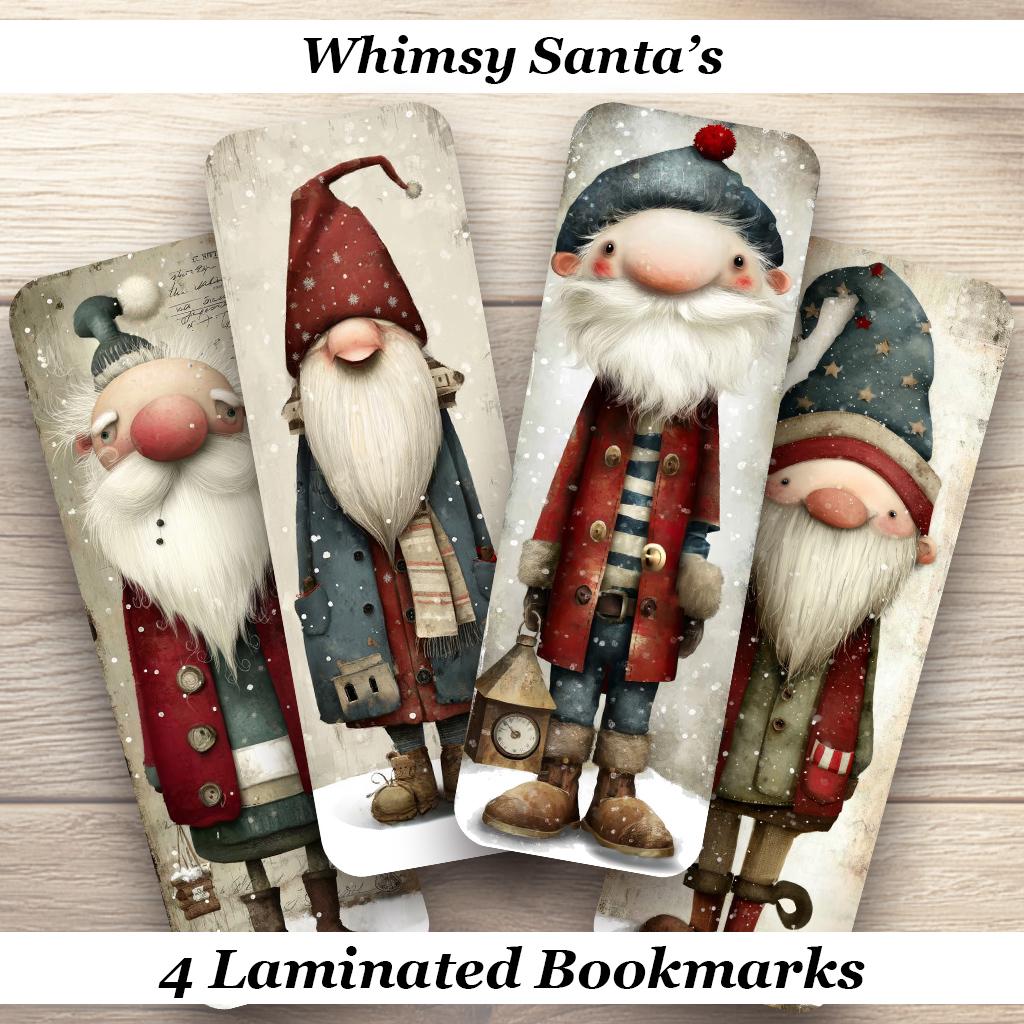 Whimsy Santa Laminated Bookmarks Set of 4 whimsical Vintage Santa Claus Bookmarks