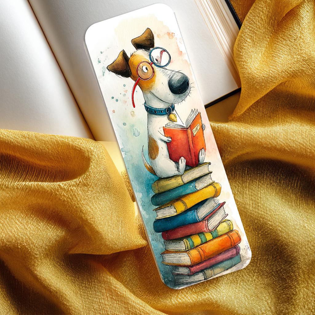 Alfie and Friends Laminated Bookmark Set of 4 different whimsical designs. Ideal gift, dog owners, book lovers or for you!