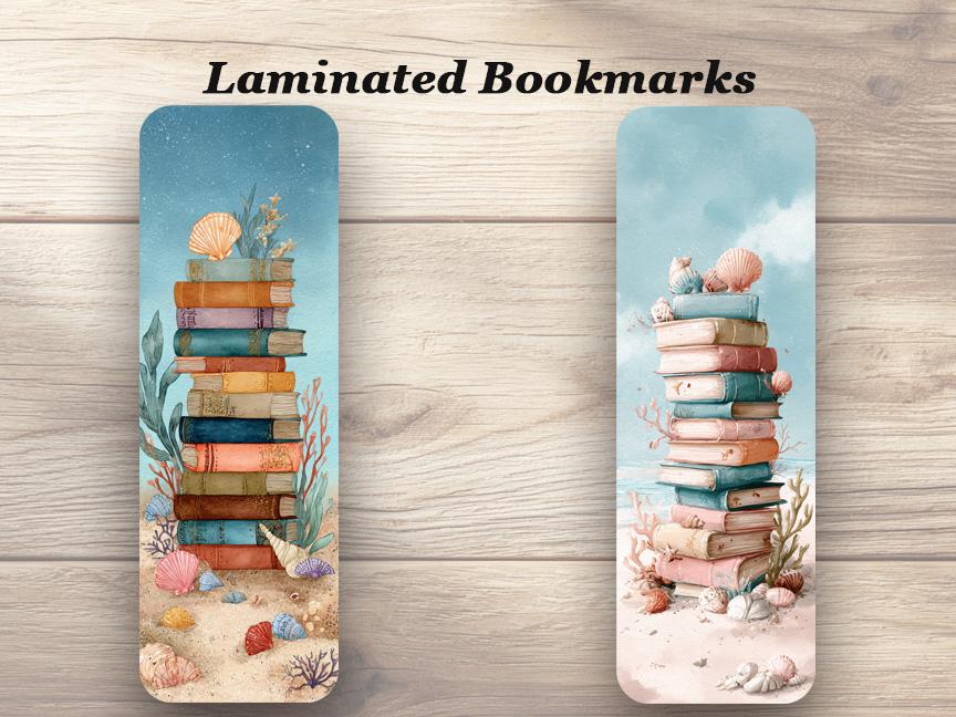 Seaside Reading Laminated Bookmarks Set of 4 book marks ideal for Book Lovers and Beach Goers