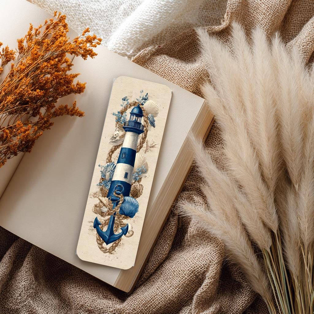 Nautical Blue Bookmarks. Set of 4 laminated Coastal Lighthouse Bookmarks. Ocean Inspired Bookmarks For All Book Lovers.