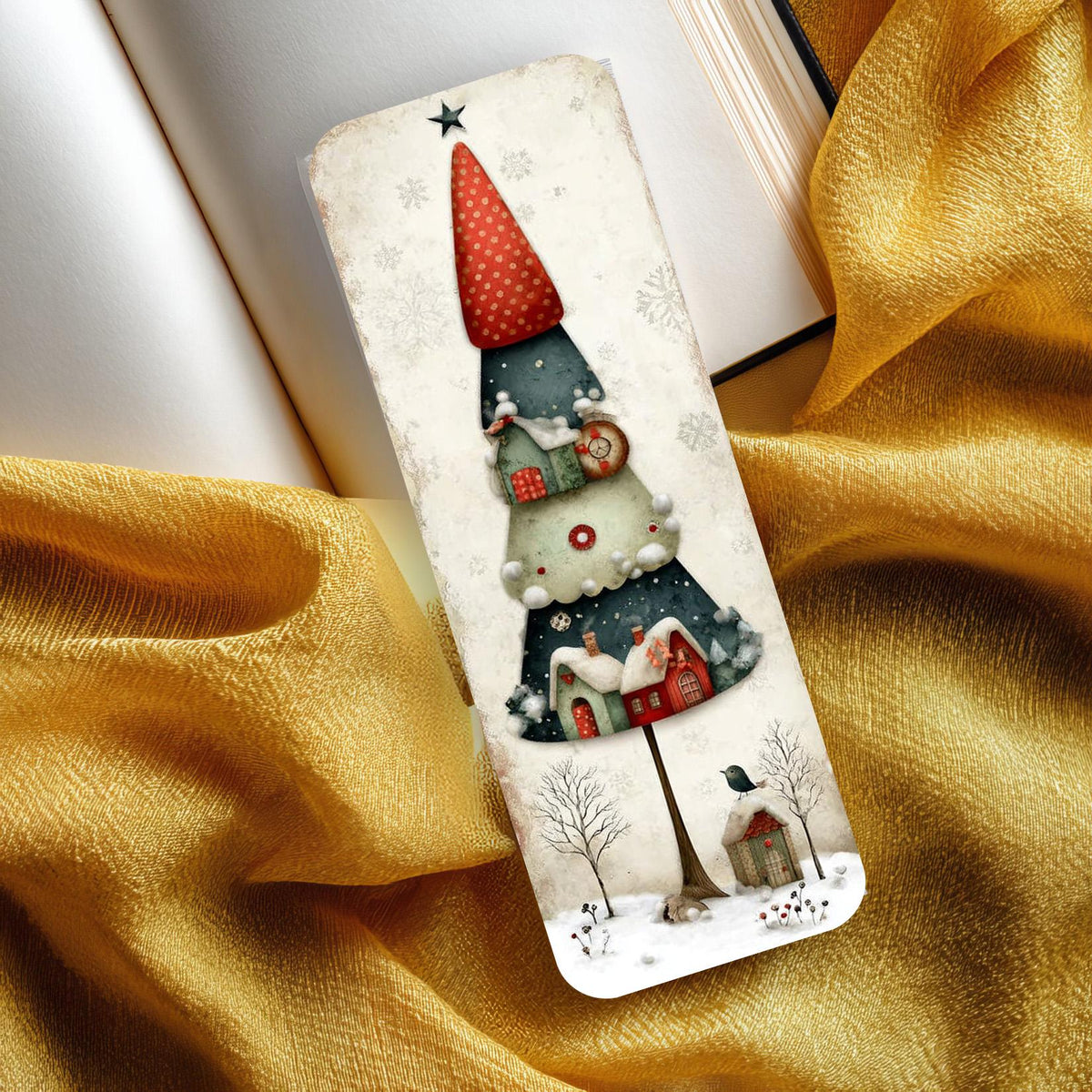 Whimsy Christmas Trees Bookmarks. Set of 4 Laminated Cute Holiday Bookmarks. Ideal gift for all Christmas Book Lovers.